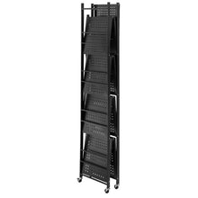 5-Tier Foldable Metal Storage Shelf with Wheels No Assembly (Black)
