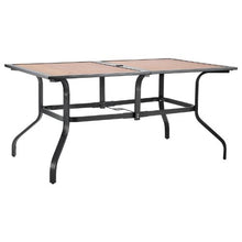 59-Inch Rectangular Wood-Like Steel Slat Bistro Table for 4-6 with Umbrella Hole – All-Weather Patio Furniture for Lawn Garden and Porch (Brown)
