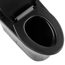 Elongated One-Piece Toilet Vortex Dual-Flush 1.0/1.28 GPF Easy-Clean Skirted Design (Black & Silver)