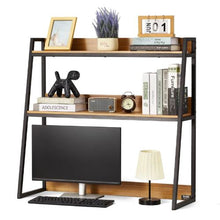 2-Tier Desktop Bookshelf Hutch Wood Color with Anti-Slip Feet (Wood Grain)