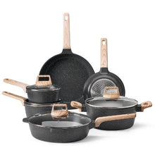 Pots and Pans Set Nonstick Granite Cookware Set for Kitchen (17 Piece) Black"