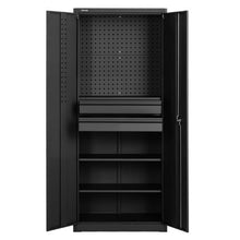 Metal Storage Cabinet 180 LBS Capacity 70.87" Tall 2 Locking Doors Adjustable Shelves 2 Drawers & Pegboard