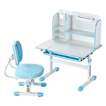 Kids Study Desk & Chair Set with Storage Adjustable Height & Tilting Desktop (Blue)