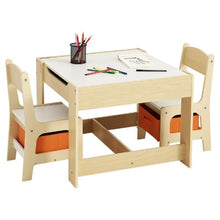 Kids Wooden Table and Chairs with Fabric Storage