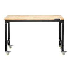 48-Inch Adjustable Workbench 2000 LBS Capacity Oak Wood Top Power Outlet Wheels & Pegboard