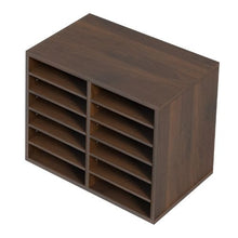 12-Compartment Wooden Literature Organizer with Adjustable Shelves for Office & Home (Brown)
