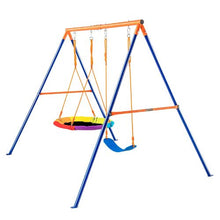 440 lbs Backyard Swing Set – Saucer & Belt Seats, Heavy-Duty A-Frame Stand