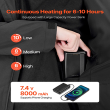 7.4V Battery Men’s Heated Jacket with Soft Shell Electric Heating Coat, 5 Heating Zones, 3 Heat Settings, Machine Washable, Size L, Black