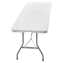 8 Ft Heavy Duty Folding Table – Portable Fold-in-Half Utility Table with Handle (White)