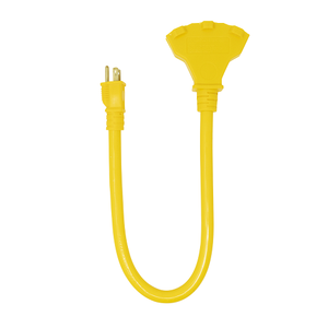 2"Ft Outlet Extension Cord 12/3 Sjtw Yellow Triple 4112SW8802 (Pack Of 20)