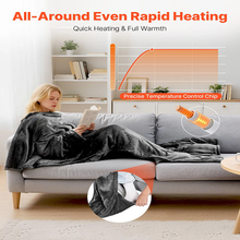 Manta térmica portátil de 127 x 178 cm con mangas y bolsillo para el pie, 10 niveles de calor, apagado automático a las 12 h, lavable a máquina, color gris 