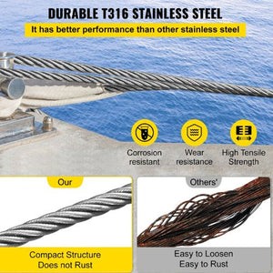 1/8 Inch 7x19 Strand Stainless Steel Braided Aircraft Cable 100FT