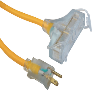 25"Ft Outlet Extension Cord 12/3 Sjtw Yellow Triple 4187SW8802 (Pack Of 4)