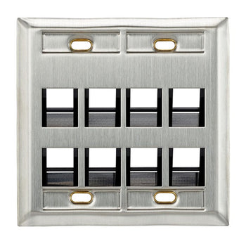 Angled Stainless Steel QUICKPORT Wallplate Dual-Gang 8-Port 43081-2L8