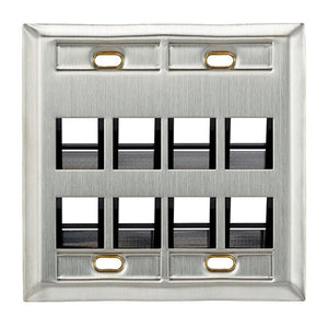 Angled Stainless Steel QUICKPORT Wallplate Dual-Gang 8-Port 43081-2L8
