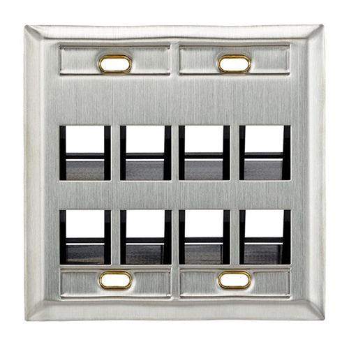 Angled Stainless Steel QUICKPORT Wallplate Dual-Gang 8-Port 43081-2L8