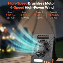 4W 7” Portable Cordless Integrated 10000mAh Rechargeable Solar LED Lantern Fan