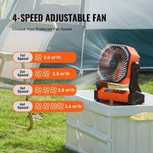 8 Inch Table-type Portable Rechargeable Fan with LED Lantern 4-Speed Adjustable, USB Battery-Powered Table Fan