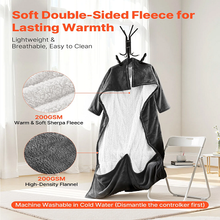 Manta térmica portátil de 127 x 178 cm con mangas y bolsillo para el pie, 10 niveles de calor, apagado automático a las 12 h, lavable a máquina, color gris 