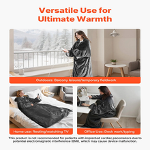 Manta térmica portátil de 127 x 178 cm con mangas y bolsillo para el pie, 10 niveles de calor, apagado automático a las 12 h, lavable a máquina, color gris 