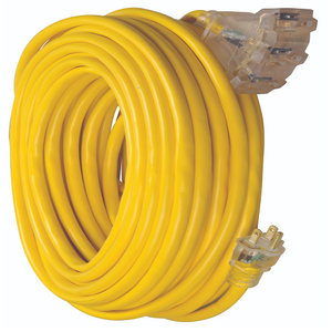 100"Ft Outlet Extension Cord 12/3 Sjtw Yellow Triple 4189SW8802 (Pack Of 2)