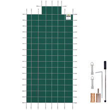 20 x 40 ft Inground Pool Safety Cover with 4 x 10 ft Center End Step – Green Mesh Winter Cover with Drainage Holes Type With Protrusions