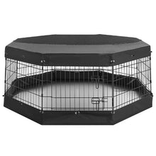 Dog Playpen 24" 8-Panel Foldable Metal Fence with Door Cover & Pad (Black)