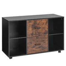 2-Drawer Wooden File Cabinet Rolling Storage with Open Shelves & Lockable Wheels