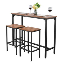 3-Piece Bar Table Set, 47 Rectangular Pub Table with 2 Stools, Rustic Office/Breakfast (Brown & Black)
