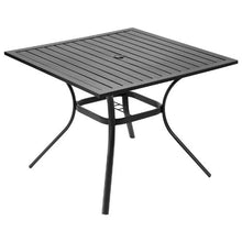 37-Inch Square Metal Bistro Table with Umbrella Hole – All-Weather Steel Slat Patio Furniture for Lawn Garden and Porch(Black)