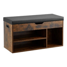 Entryway Shoe Bench 31.7 x 12.0 x 17.5 Inch with Lift Top Storage 300lbs Capacity Cushion Seat & 3 Cabinets (Brown + Black)