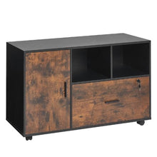Wood File Cabinet Rolling Storage with Adjustable Shelves & Lockable Printer Stand