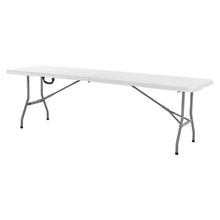 8 Ft Heavy Duty Folding Table – Portable Fold-in-Half Utility Table with Handle (White)