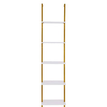 5-Tier Ladder Shelf15.6 x 11.8 in Bookshelf Metal Frame Open Storage Rack for Kitchen Bedroom Bathroom & Living Room Gold White
