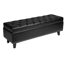  Button-Tufted PU Leather Storage Ottoman Bench with Solid Wood Legs Upholstered Shoe Bench (Black)