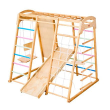 9-in-1 Montessori Indoor Jungle Gym, Wooden Climbing Playset with Monkey Bar Slide Swings & More