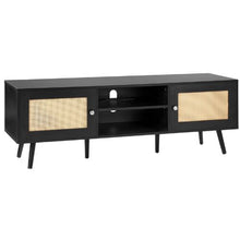 65 Inch Modern Rattan TV Console with with Rattan Doors USB Ports & Built-in Socket for Living Room Media Room (Black)