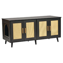 47.2-Inch Cat Litter Box Enclosure for 2 Cats Hidden Cabinet with Rattan Doors (Black)