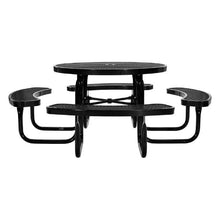 Outdoor Picnic Table Set 46" Round Patio Table with Benches Heavy-Duty Steel Umbrella Hole, Weather-Resistant (Black)