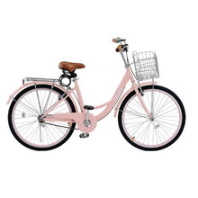 26" Pink Beach Cruiser Bike 1-Speed Cruiser with Large Basket Rear Rack & Adjustable Seat  for Cycling, Exercise & Shopping