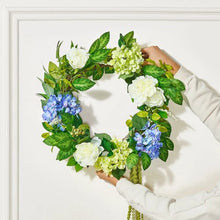23 Inch Blue and White Green Hydrangeas Roses Year Round Artificial Decorative Wreath WA53361