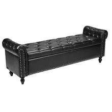 Button-Tufted PU Leather Storage Ottoman Bench with Rolled Arms Solid Wood Legs (Black)