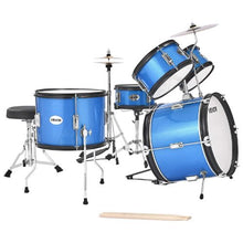 Kids 5-Piece 16″ Drum Set with Adjustable Throne & Cymbal – Beginner Kit (Blue)