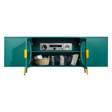 75In TV Stand with Glass Doors and Gold Legs TV Cabinet Storage with Adjustable Shelves for Living Room & Bedroom (Green)