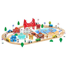 113PCS Wooden Train Set with Storage Box City Railway Track Toy for Kids Ages 3-8