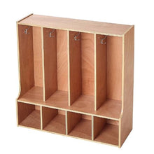 4-Section Toddler Cubby Storage Organizer with Coat Hooks Natural