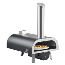 Dual Fuel Outdoor Pizza Oven 12" Wood & Propane Gas Electric Rotation Thermometer (Black)