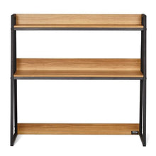 2-Tier Desktop Bookshelf Hutch Wood Color with Anti-Slip Feet (Wood Grain)