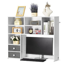 Desktop Bookshelf 3-Tier Wood Organizer with Drawers (White)