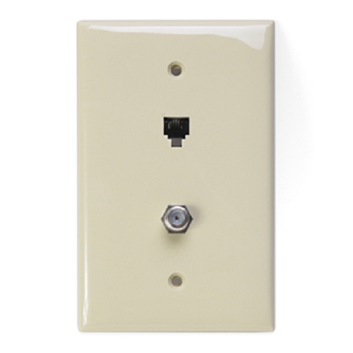 6P4C x F Midsize Telephone & Video Wall Jack Ivory 40539-CMI